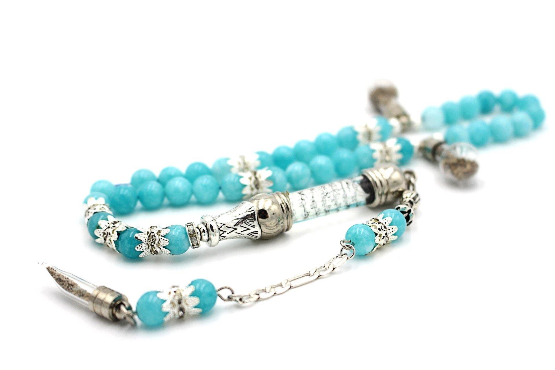Aquamarine prayer beads gemstones silver jewellery luxury tesbih tasbeeh