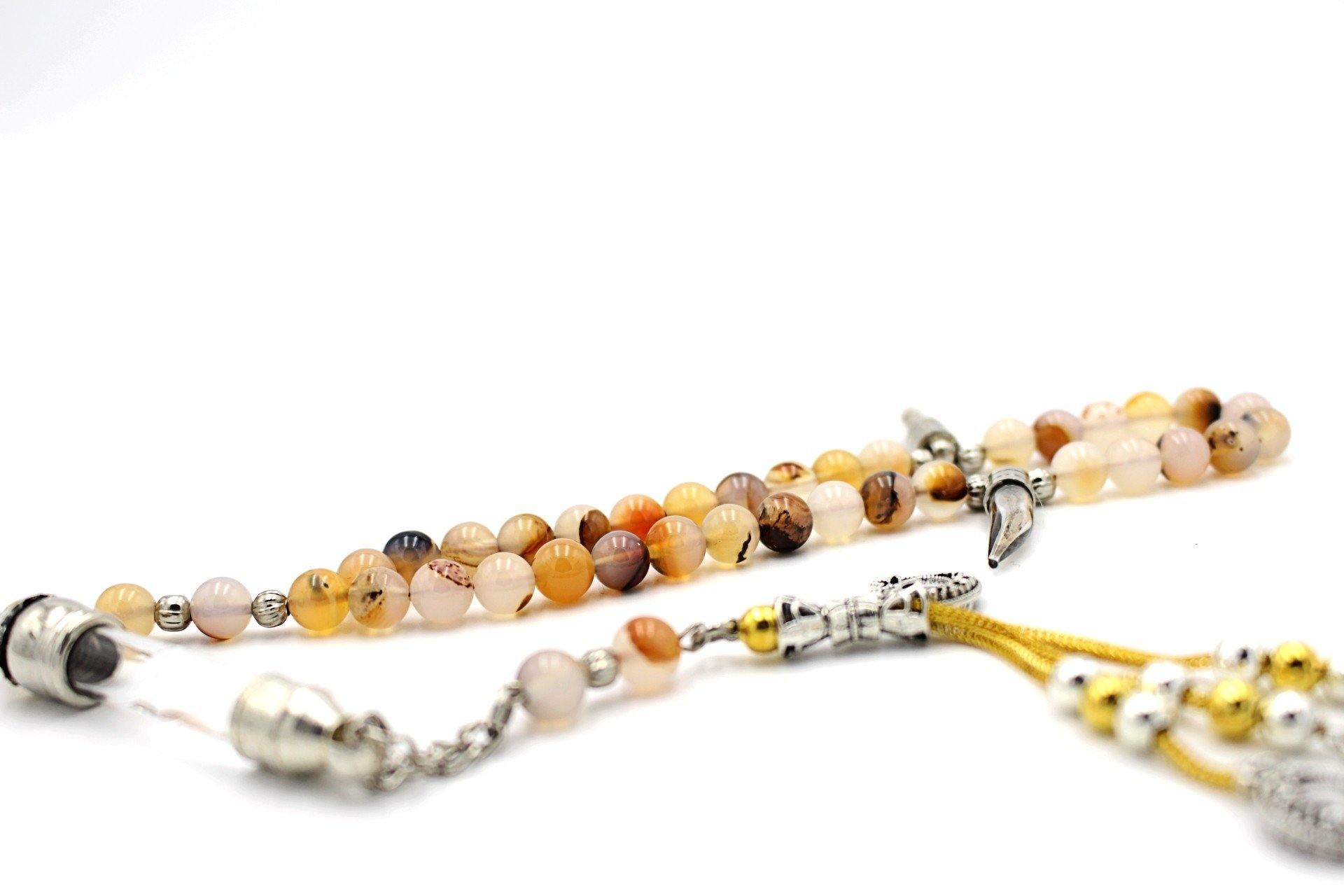 Agate prayer beads gemstones tesbih tasbeeh mala luxury jewellery silver