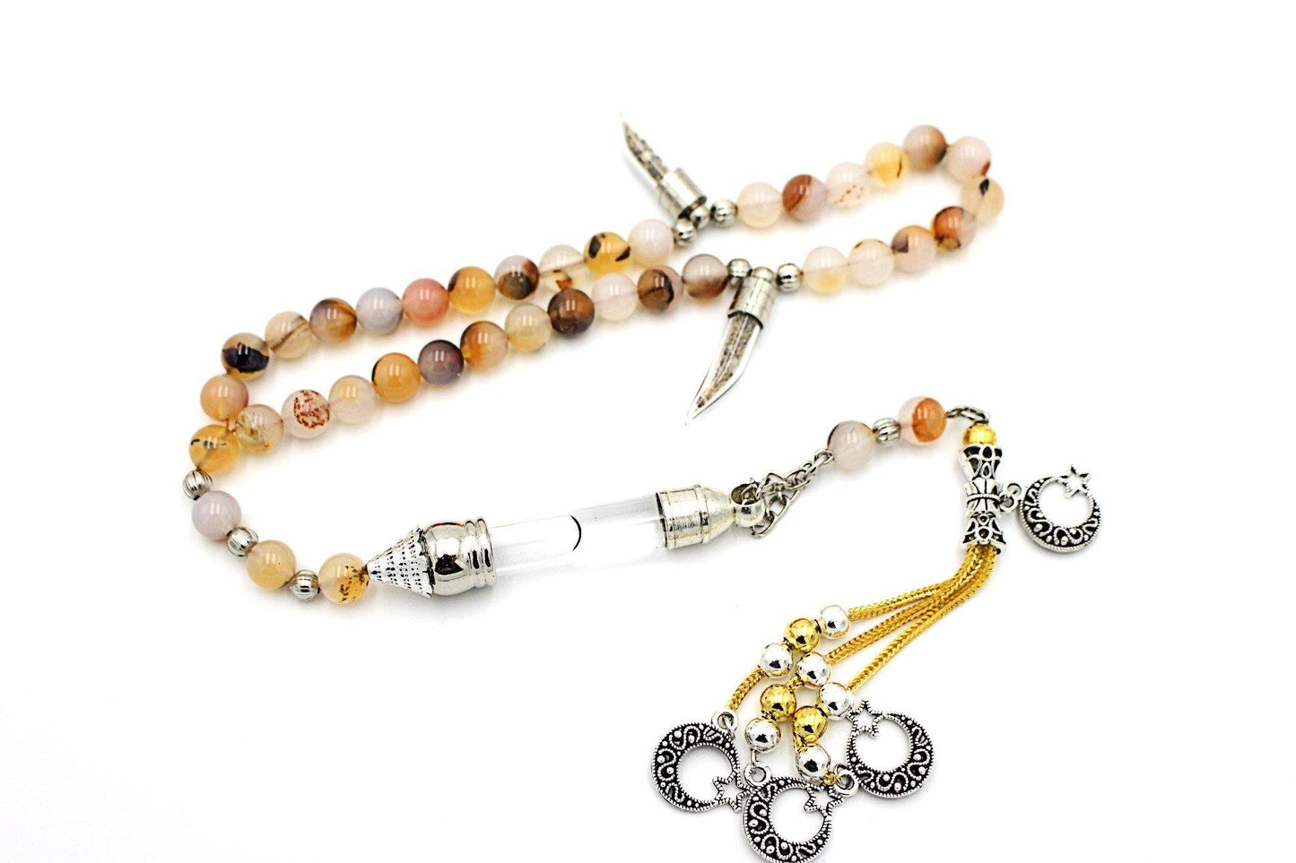 Agate prayer beads gemstones tesbih tasbeeh mala luxury jewellery silver