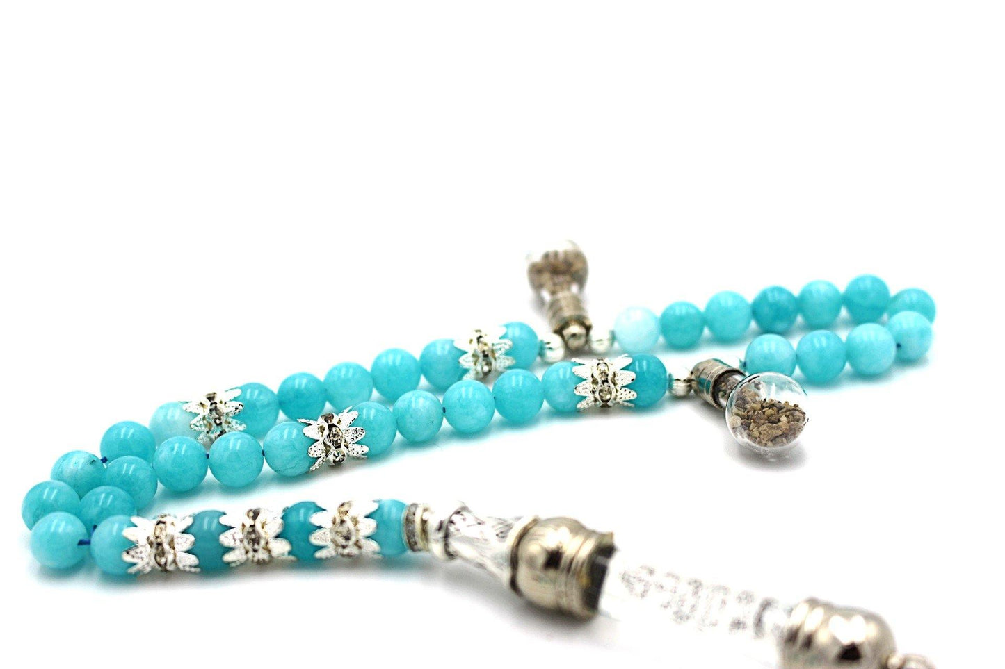 Aquamarine prayer beads gemstones silver jewellery luxury tesbih tasbeeh