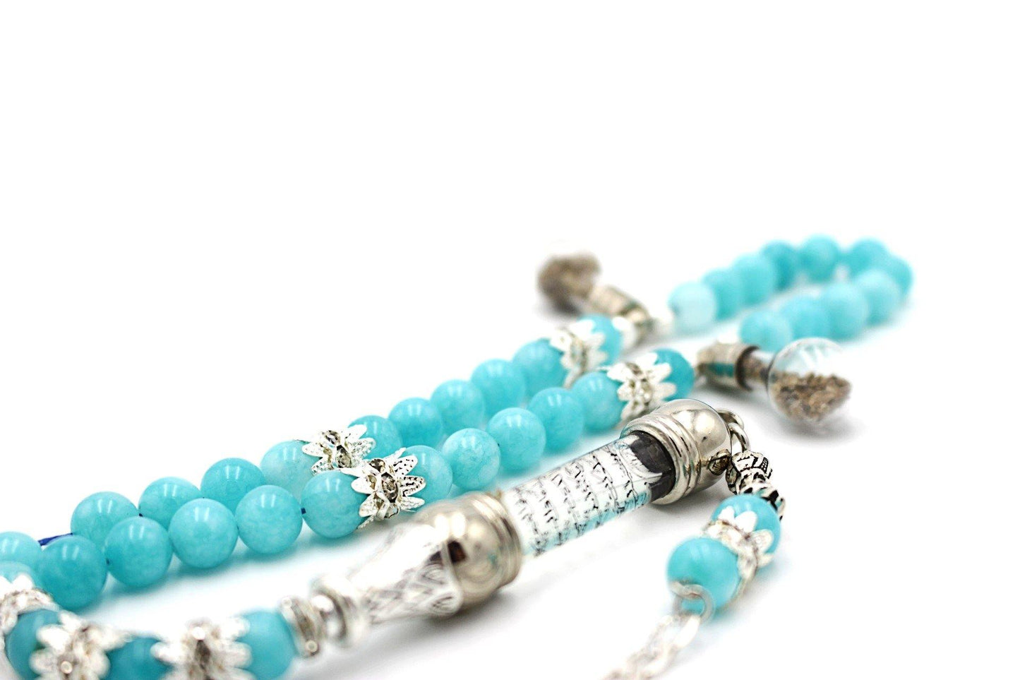 Aquamarine prayer beads gemstones silver jewellery luxury tesbih tasbeeh